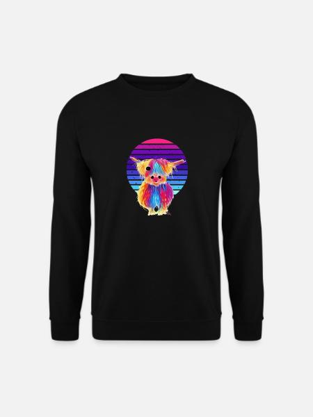 Süße bunte Hochlandrinder mit Sonnenuntergang - Unisex Pullover - Schwarz