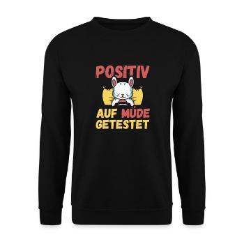 Positiv auf Müde getestet Hase Fun - Unisex Pullover - Schwarz - Vorne - Alina (178cm) & Michal (187cm)