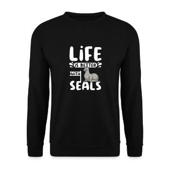 Life is better with seals - Unisex Pullover - Schwarz - Vorne - Alina (178cm) & Michal (187cm)