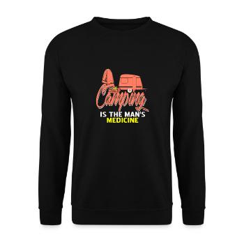 Camping Is The Man's Medicine Cool Retro Camper - Unisex Pullover - Schwarz - Vorne - Alina (178cm) & Michal (187cm)