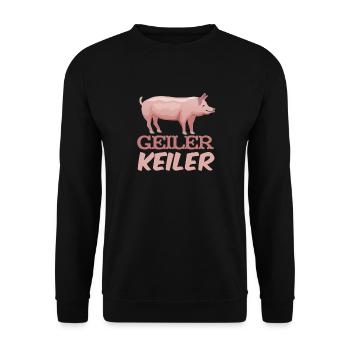 Geiler Keiler | Lustiges Wildschwein Jagd - Unisex Pullover - Schwarz - Vorne - Alina (178cm) & Michal (187cm)