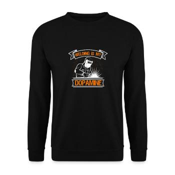 Schweißen Ist Mein Dopamin Lustiger Schmied - Unisex Pullover - Schwarz - Vorne - Alina (178cm) & Michal (187cm)