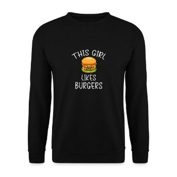 Mädchen mag Burger Fast Food Essen Hamburger - Unisex Pullover - Schwarz - Vorne - Alina (178cm) & Michal (187cm)