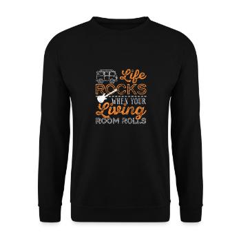 Life Rocks When Your Living Room Rolls Vintage - Unisex Pullover - Schwarz - Vorne - Alina (178cm) & Michal (187cm)