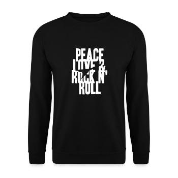 Cool PEACE LOVE & ROCK N' ROLL T-Shirt Present - Unisex Pullover - Schwarz - Vorne - Alina (178cm) & Michal (187cm)