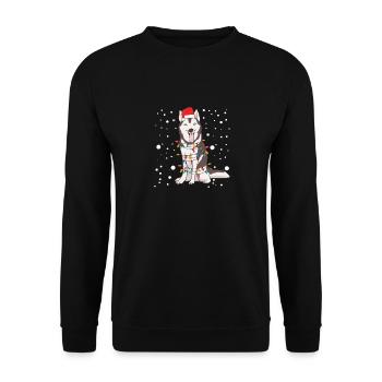 Siberian Husky Weihnachtsmütze Weihnachtsbaum - Unisex Pullover - Schwarz - Vorne - Alina (178cm) & Michal (187cm)