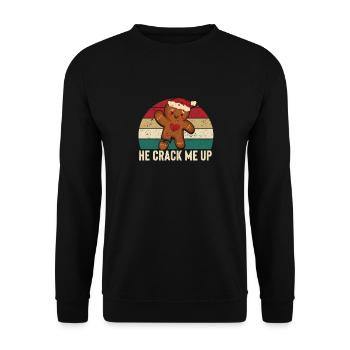 Er bringt mich zum Lachen Lustiger Lebkuchenmann - Unisex Pullover - Schwarz - Vorne - Alina (178cm) & Michal (187cm)