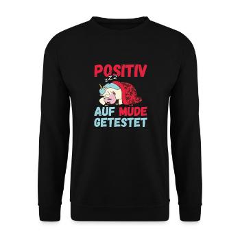 Positiv auf Müde getestet Unicorn Fun - Unisex Pullover - Schwarz - Vorne - Alina (178cm) & Michal (187cm)