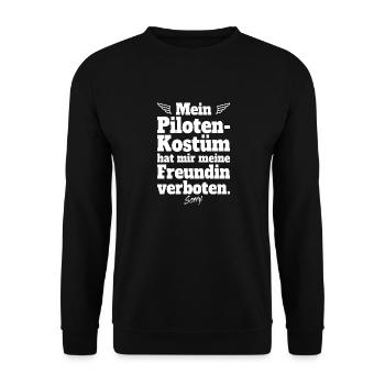 Piloten Kostüm Hat Freundin Verboten Karneval Mann - Unisex Pullover - Schwarz - Vorne - Alina (178cm) & Michal (187cm)