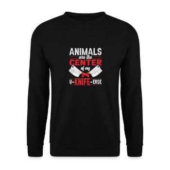 Fleischerei Metzger Fleischer Metzgerei Geschenk - Unisex Pullover - Schwarz - Vorne - Alina (178cm) & Michal (187cm)