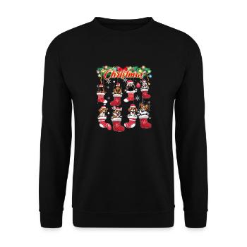 Weihnachten süße Hunde im Strumpf - Unisex Pullover - Schwarz - Vorne - Alina (178cm) & Michal (187cm)