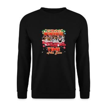 Süße Kuschelhunde Dekoration für Weihnachten - Unisex Pullover - Schwarz - Vorne - Alina (178cm) & Michal (187cm)