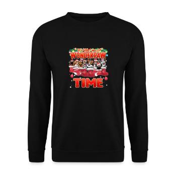 Lustige Hunde als Weihnachtsdekoration - Weihnachtshund - Unisex Pullover - Schwarz - Vorne - Alina (178cm) & Michal (187cm)