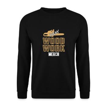 Lucky Wood Work Merch Cool Retro Wood Worker - Unisex Pullover - Schwarz - Vorne - Alina (178cm) & Michal (187cm)