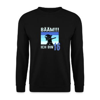 16. Geburtstag 16 Jahre Bääm Sechzehn Geschenk - Unisex Pullover - Schwarz - Vorne - Alina (178cm) & Michal (187cm)