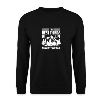 The Best Things In Life Mess Up Hair Schneemobil - Unisex Pullover - Schwarz - Vorne - Alina (178cm) & Michal (187cm)