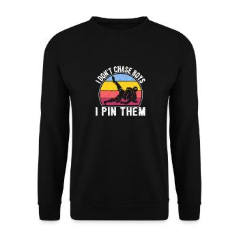 Je ne chasse pas les garçons je les épingle Drôle de catcheuse - Sweat-shirt Unisexe - noir - Devant - Alina (178cm) & Michal (187cm)
