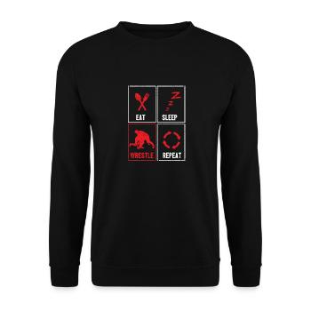 Essen Schlafen Ringen Wiederholen Ringen Sport - Unisex Pullover - Schwarz - Vorne - Alina (178cm) & Michal (187cm)