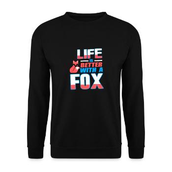 Life Is Better With A Fox Cute Retro Fox Lover - Unisex Pullover - Schwarz - Vorne - Alina (178cm) & Michal (187cm)