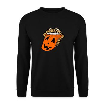 Langue Bouche Citrouille -Léopards -Pression Dents Costume - Sweat-shirt Unisexe - noir - Devant - Alina (178cm) & Michal (187cm)