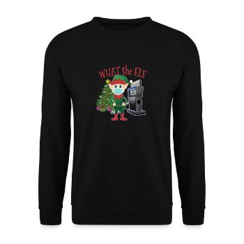 What the Elf - Elf with Mask and Gas Pump - Unisex Sweatshirt - black - Front - Alina (178cm) & Michal (187cm)