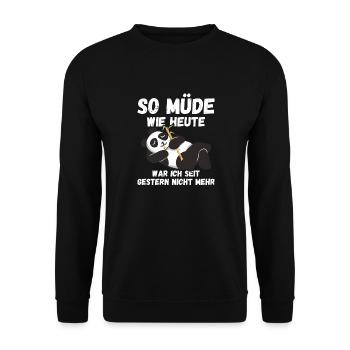 So müde wie heute war gestern nicht Pandas Fun - Unisex Pullover - Schwarz - Vorne - Alina (178cm) & Michal (187cm)
