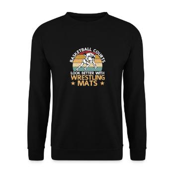 Basketball courts look better with wrestling mats - Unisex Sweatshirt - black - Front - Alina (178cm) & Michal (187cm)
