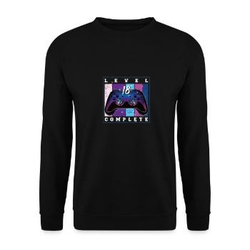 18th Birthday Boys Video Gamer Level 18 Complete - Unisex Sweatshirt - black - Front - Alina (178cm) & Michal (187cm)
