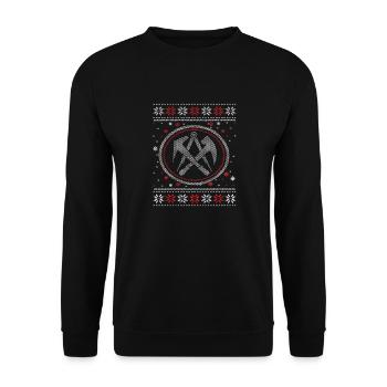 Ugly Dachdecker Motiv Weihnachtszeit Heilig Abend - Unisex Pullover - Schwarz - Vorne - Alina (178cm) & Michal (187cm)