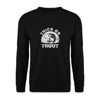 Lustiger Angeltrick oder Forellenangeln Halloween - Unisex Pullover - Schwarz - Vorne - Alina (178cm) & Michal (187cm)