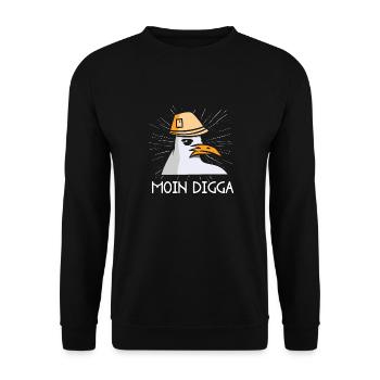 Moin Digga Seagull North German Low German Saying - Unisex Sweatshirt - black - Front - Alina (178cm) & Michal (187cm)