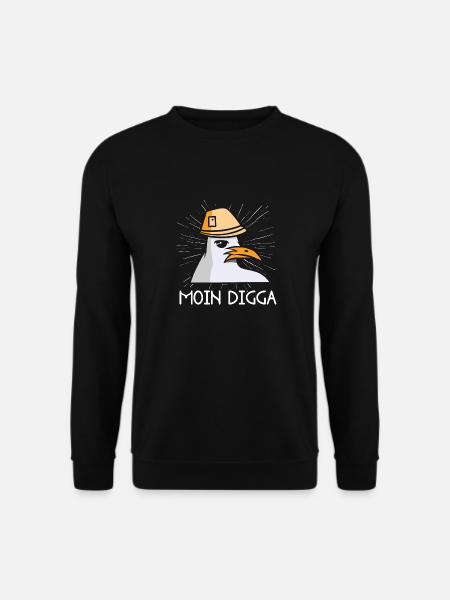 Moin Digga Möwe Norddeutsch Plattdeutscher Spruch - Unisex Pullover - Schwarz