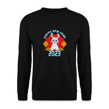 Jahr des Wasserhasen Happy ew Jahr 2023 - Unisex Pullover - Schwarz - Vorne - Alina (178cm) & Michal (187cm)