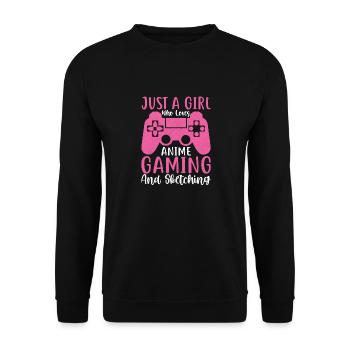 5 Just a girl who loves anime gaming and sketching - Unisex Pullover - Schwarz - Vorne - Alina (178cm) & Michal (187cm)