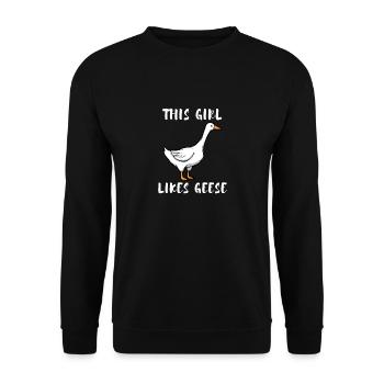 Mädchen mag Gänse, Wald, Tier, Natur, Gans - Unisex Pullover - Schwarz - Vorne - Alina (178cm) & Michal (187cm)