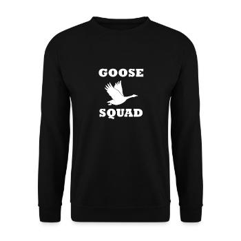 Goose Squad Nette Gänse Wildvögel - Unisex Pullover - Schwarz - Vorne - Alina (178cm) & Michal (187cm)