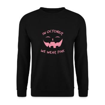 In October We Wear Pink Pumpkin Breast Cancer Hall - Unisex Sweatshirt - black - Front - Alina (178cm) & Michal (187cm)