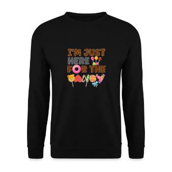 Ich bin nur hier für das Candy Funny Halloween Geschenk - Unisex Pullover - Schwarz - Vorne - Alina (178cm) & Michal (187cm)