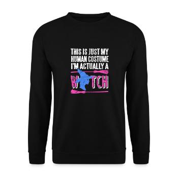 Just My Human Costume Funny Retro Halloween WITCH - Unisex Pullover - Schwarz - Vorne - Alina (178cm) & Michal (187cm)