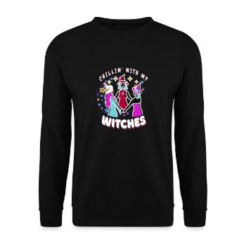 Chillin' With My Witches Retro Halloween Designs - Unisex Pullover - Schwarz - Vorne - Alina (178cm) & Michal (187cm)