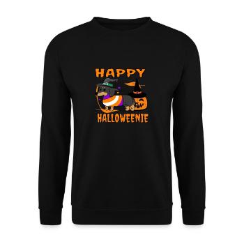 Happy Halloweenie Cute Funny Dog Lover Halloween - Unisex Pullover - Schwarz - Vorne - Alina (178cm) & Michal (187cm)