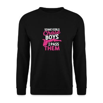 Some girls chase boys I pass - Unisex Sweatshirt - black - Front - Alina (178cm) & Michal (187cm)
