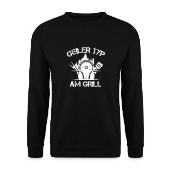 Geiler Typ Am Grill BBQ Grillen Barbecue Outfit - Unisex Pullover - Schwarz - Vorne - Alina (178cm) & Michal (187cm)