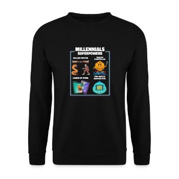 Drôle Millennial Nerdy Old Skool Hobbies Cartoon - Sweat-shirt Unisexe - noir - Devant - Alina (178cm) & Michal (187cm)