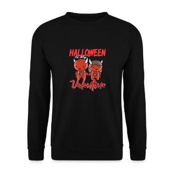 Halloween Is My Valentine Retro Devil Demon - Unisex Pullover - Schwarz - Vorne - Alina (178cm) & Michal (187cm)