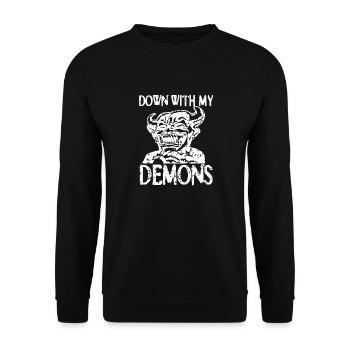 Vintage Down With My Demons Funny Halloween - Unisex Pullover - Schwarz - Vorne - Alina (178cm) & Michal (187cm)
