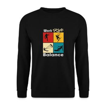 Work Kite Balance. Lifestyle Vintage Design, Work - Unisex Pullover - Schwarz - Vorne - Alina (178cm) & Michal (187cm)