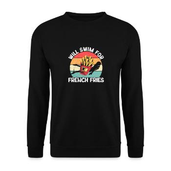 Lustiges Schwimmen Wassersport wird für Pommes - Unisex Pullover - Schwarz - Vorne - Alina (178cm) & Michal (187cm)