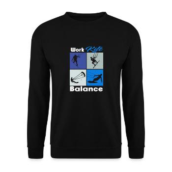 Work Kite Balance. Lifestyle Vintage Design, Work - Unisex Pullover - Schwarz - Vorne - Alina (178cm) & Michal (187cm)
