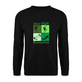 Work Kite Balance. Lifestyle Vintage Design, Work - Unisex Pullover - Schwarz - Vorne - Alina (178cm) & Michal (187cm)